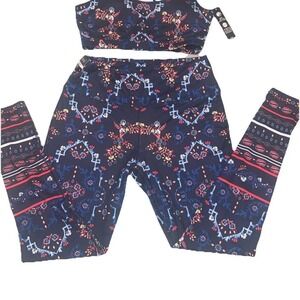 ZELO Workout Set womens SZ L Blue Sports Bra and Leggings Atletic